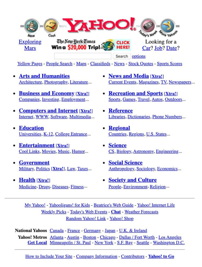 The internet Yahoo.com 1997 